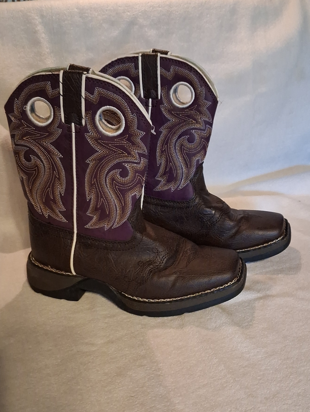 Durango Kids Purple and Brown Pull-On Western Boots Size 2